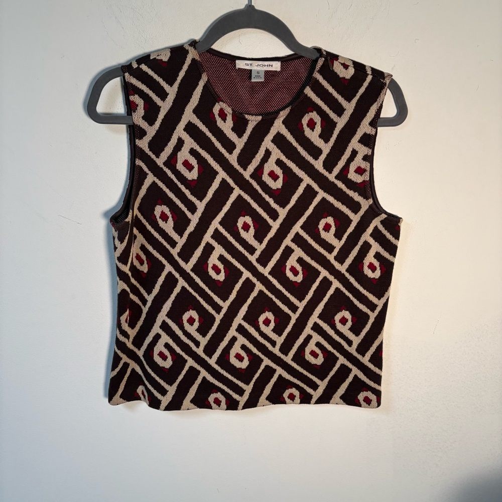 St John Womens Geometric Patterned Sleeveless Top Small - Picture 3 of 10